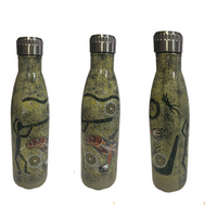 David Hudson Aboriginal Art Stainless Steel Bottle - 500ml - Ganyal-Yabani (Goanna Hunt)