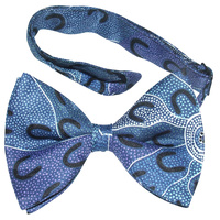 Aboriginal design Polyester Bowtie -  Crow Women Dreaming (Blue)