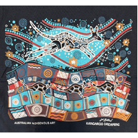 Children's Aboriginal Design T-Shirt - Kangaroo Dreaming [Navy] [size: Size 14]