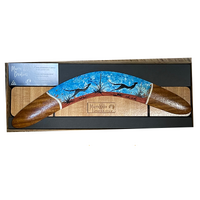 Aboriginal Landscape Art handpainted Giftboxed Boomerang & Stand (35cm)