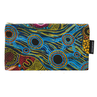 Justin Butler Aboriginal Art Cotton Zip Bag - The Dingo & Kangaroo Storyline