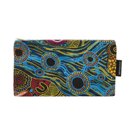 Justin Butler Aboriginal Art Cotton Zip Bag - The Dingo and Kangaroo Storyline