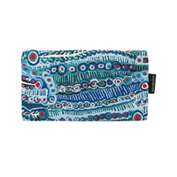 Warlukurlangu Aboriginal Art Cotton Zip Bag - Two Dogs Dreaming (Blue)