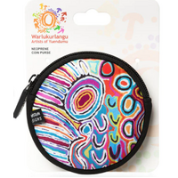 Warlukurlangu Aboriginal Art Neoprene Round Coin Purse - Mina Mina (Blue)