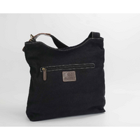 By Meeka Leather/Black Canvas Shoulder/XBody Handbag (32cm X 37 X 8cm) - Sibling Bond