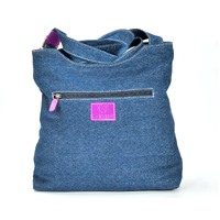 By Meeka Leather/Denim Canvas Shoulder/XBody Handbag (32cm X 37 X 8cm) - Waratah