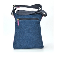 By Meeka Leather/Denim Canvas XBody Shoulder Bag (26cm x 20cm) - Waratah