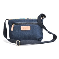 Yakinno Gunditjmara Dreaming Leather/Denim Canvas XBody Shoulder Bag (38cm x 33cm) - People & Country