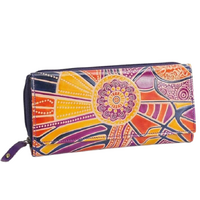 Yakinno Gunditjmara Dreaming Genuine Leather Ladies Trifold Wallet (11cm X 21cm) -  Road to Freedom (Purple)