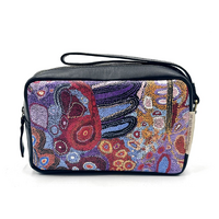 Better World Aboriginal Art Printed Leather Toiletry Bag - Seven Sisters