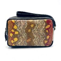 Better World Aboriginal Art Men's Printed Leather Toiletry Bag - Sandhills 