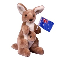 Plush Toy - Kangaroo & Joey with Flag (26cm]