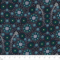 Gathering Bush Tucker (Black)  - Aboriginal design Fabric