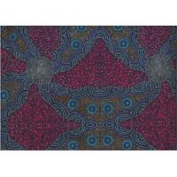 Kangaroo Grass & Bush Waterhole (Red) - Aboriginal design Fabric