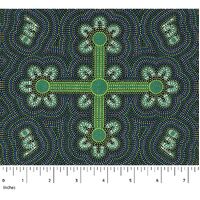 Ladies Dancing at Ceremony (Green) - Aboriginal design Fabric