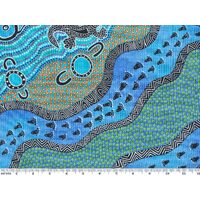 Mulaka Hunting (Blue) - Aboriginal design Fabric