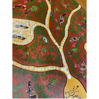 Original Aboriginal Art Stretched Canvas (1.20m x 0.6m) - The Darling River Basin - Before and After Colonisation