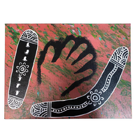 Original Aboriginal Art Painting Stretched Canvas (30x40) - Message Stick and Boomerang for a Gathering