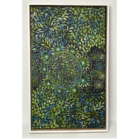 Aboriginal Art Original Painting - Stretched Canvas in Box Frame (68cm x 42cm) - Bush Medicine Leaves