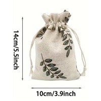 Linen Drawstring Gift Bag - Leaf (14cm x 10cm)