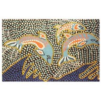 Aboriginal Handmade (5'x 3.5') Rug (Chainstitched) (178cm x 107cm) - Tobwabba Dolphins