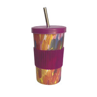 Utopia Aboriginal Art Bamboo Fibre Large Tumbler Straw/Lid - Leaves