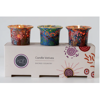 Aboriginal Art Handmade Glass Candle Holder Votive Gift Pack (3) - Sacred Country