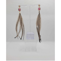 First Nations Fashionista - Handmade Aboriginal Art Pendant Earrings - Long Emu Feather with Glass Ruby with Stud Back