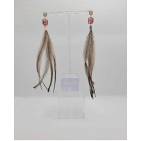 First Nations Fashionista - Handmade Aboriginal Art Pendant Earrings - Emu Feather with Glass Ruby with Stud Back