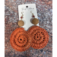 First Nations Fashionista - Handmade Aboriginal Art Woven Drop Earrings (Orange with Stone & Quandong Detail)