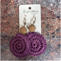 First Nations Fashionista - Handmade Aboriginal Art Woven Drop Earrings (Purple with Stone & Quandong Detail)