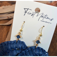 First Nations Fashionista - Handmade Aboriginal Art Woven Drop Earrings (Blue with Stone Detail)