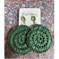 First Nations Fashionista - Handmade Aboriginal Art Woven Drop Earrings (Green with Stone Detail)