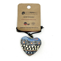 Better World Aboriginal Art Lacquered Heart Pendant - Ocean and Earth