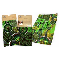 Bunabiri Aboriginal Art Cotton Teatowel - Hunters & Gatherers Rainforest 