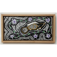 Original Aboriginal Art (Boxed Framed) Painting Stretched Canvas (35cm x 18.5cm) - Silver Brim