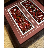 Original Aboriginal Art (Framed) Painting Strip Canvas (27cm x 26.5cm) - Goanna & Warrior