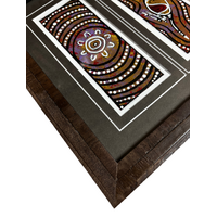 Original Aboriginal Art (Framed) Painting Strip Canvas (27cm x 26.5cm) - Kangaroo & Meeting Place