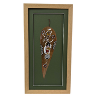 Framed Aboriginal Dot Art Handpainted Gumleaf (42cm x 22cm) - Thuggai (Green)