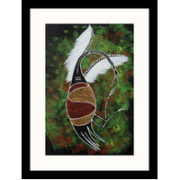 Framed Aboriginal Art Print (30cm x 40cm) - Brolga (Black)