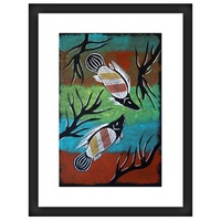 Framed Aboriginal Art Print (30cm x 40cm) - Fish in Waterholes