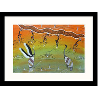 Framed Aboriginal Art Print [40cm x 30cm] - How the Sun Was Made (Dancers)