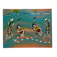 Dreamtime Kullilla Aboriginal Art Canvas Board (8x10) w/- stand - Emu Hunt