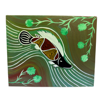 Dreamtime Kullilla Aboriginal Art Canvas Board (8x10) w/- stand - Fish in Billabong