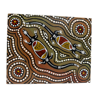 Dreamtime Kullilla Aboriginal Art Canvas Board (8x10) w/- stand - Sand Goanna Totems