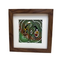 Framed handpainted small Canvas (11cm x 11cm) - Kangaroo Dancer (w/- stand)