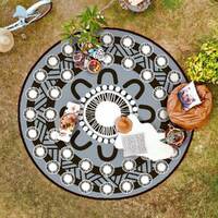 Aboriginal Recycled Mat - 3.6m Round - Celebration (Black Grey White)