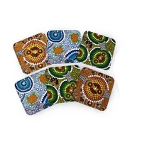 Bunabiri Aboriginal Art Corked Back Metal Coasters (6) - Colin Jones