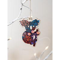 Aboriginal Art Koala Timber Xmas Decoration (9cm) - Women's Dreaming