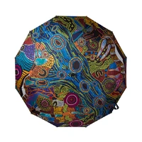 Justin Butler Aboriginal Art Folding Umbrella - Dingo & Kangaroo Storyline